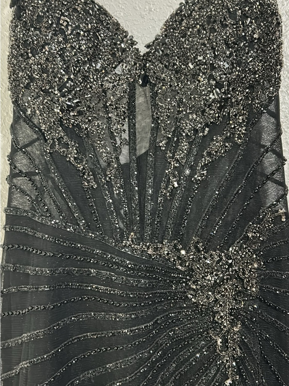 Black Beaded Tulle Evening Dress with Radiant Detailing